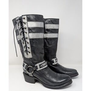 Corral Womens 8.5 M Black Silver Leather Harness Lace Up Boots A4273 BEAUTIFUL!